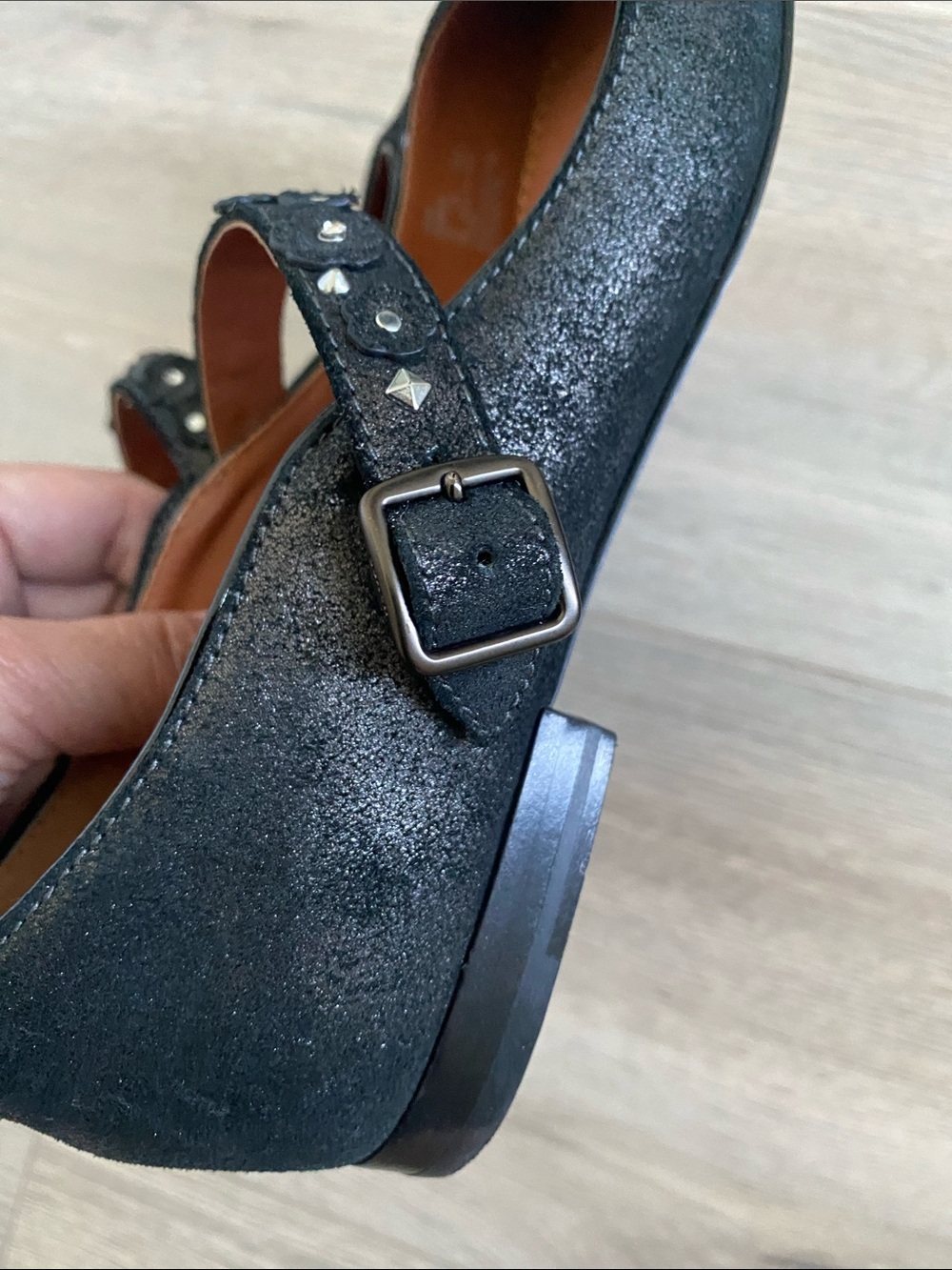 Coach Black Suede Mary Jane Flats with Embellished Strap - Picture 8 of 11